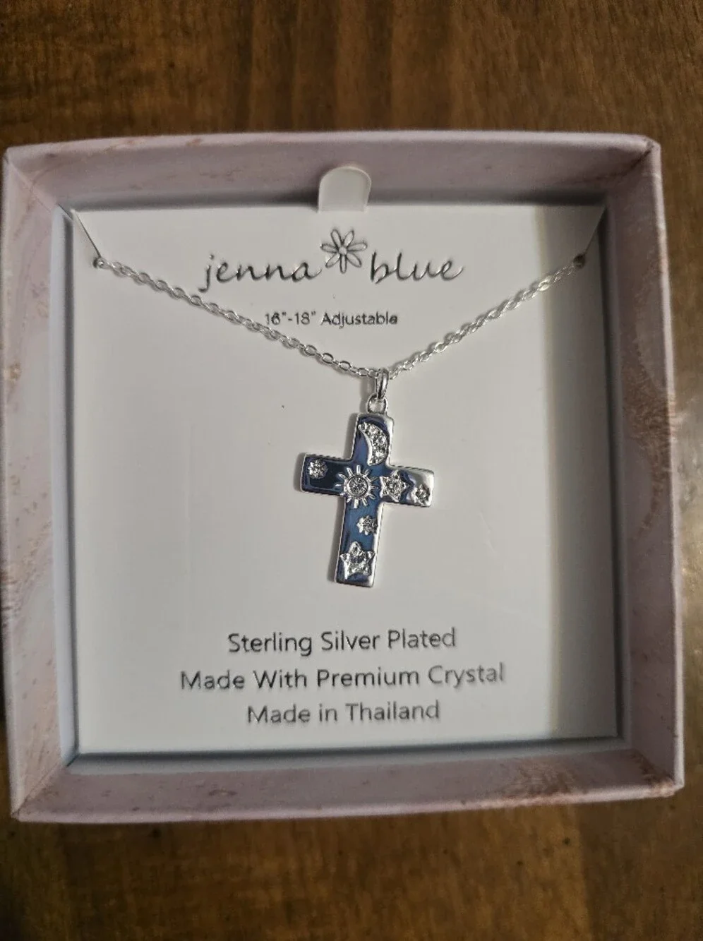 Silver-Plated Blue Cross Necklace with Crystal Accents